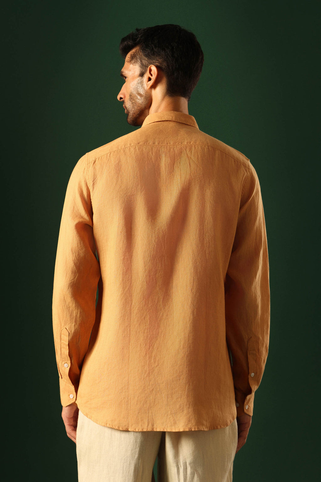 Spade Hand Embroidered Irish Linen Shirt - Pumpkin