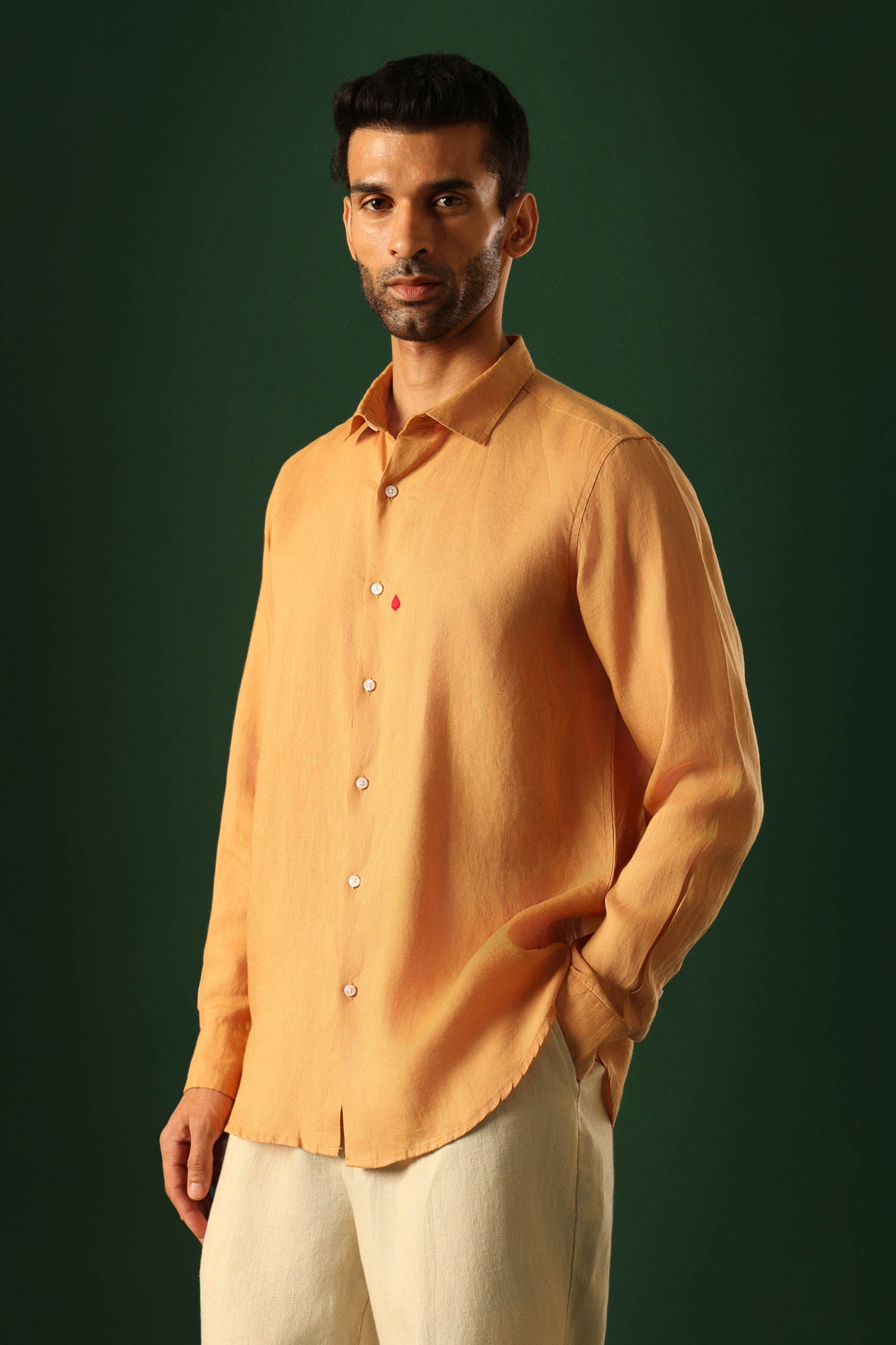 Spade Hand Embroidered Irish Linen Shirt - Pumpkin