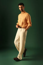 Spade Hand Embroidered Irish Linen Shirt - Pumpkin