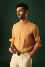 Spade Hand Embroidered Irish Linen Shirt - Pumpkin
