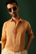 Spade Hand Embroidered Irish Linen Shirt - Pumpkin