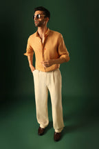 Spade Hand Embroidered Irish Linen Shirt - Pumpkin