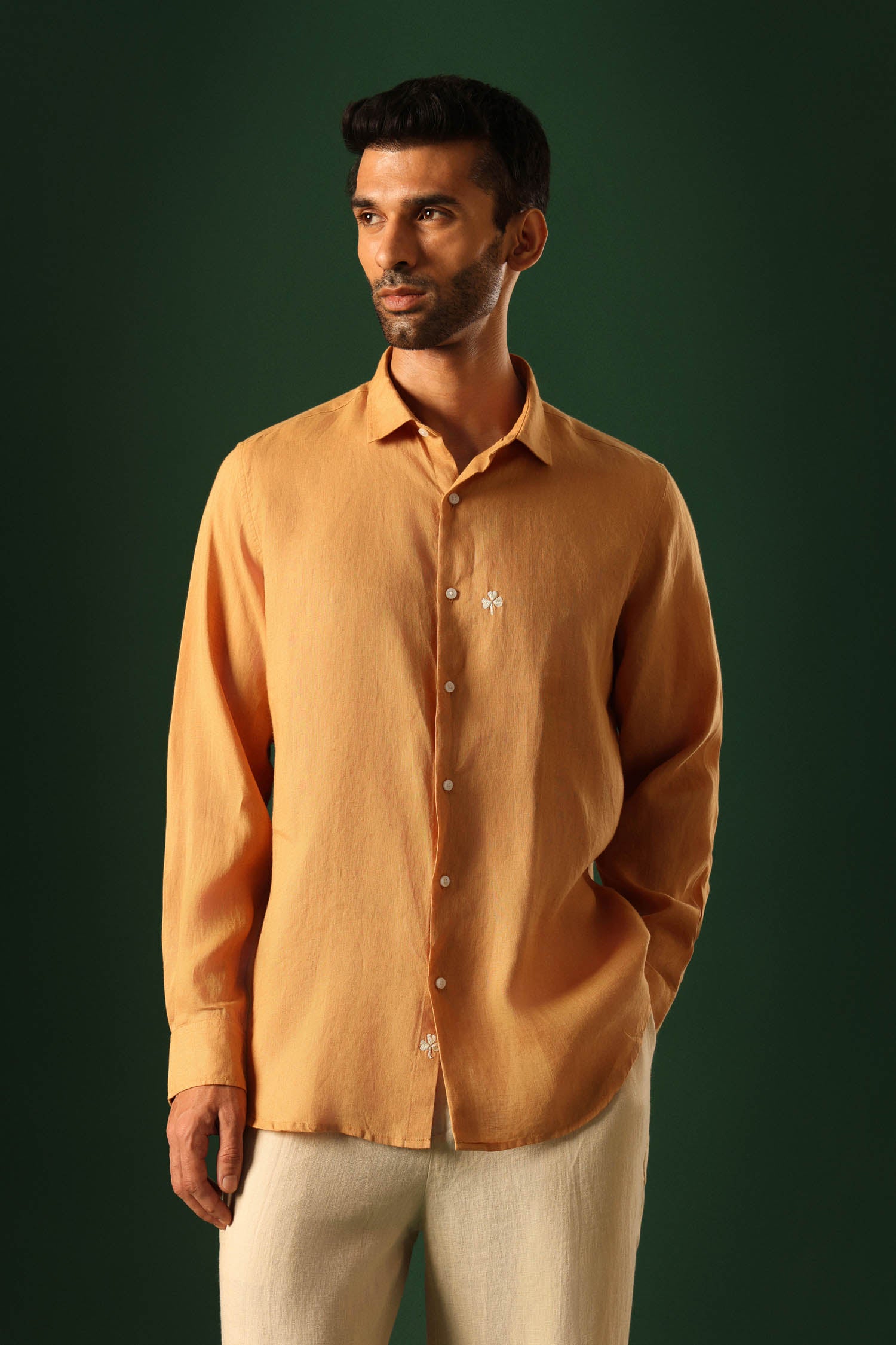 Leaf Irish Linen Shirt - Pumpkin