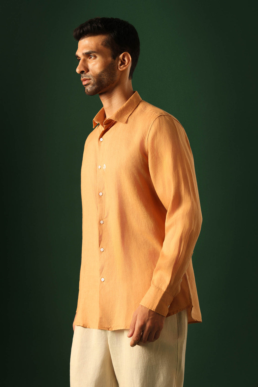 Leaf Irish Linen Shirt - Pumpkin
