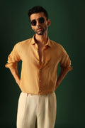 Leaf Hand Embroidered Irish Linen Shirt - Pumpkin