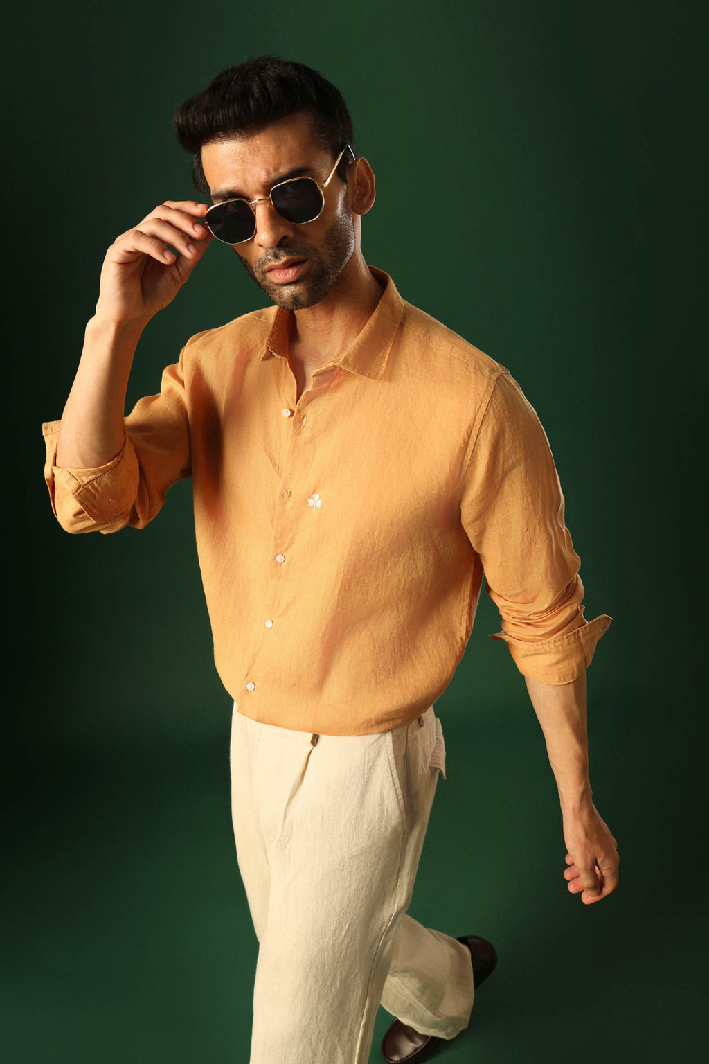 Leaf Irish Linen Shirt - Pumpkin