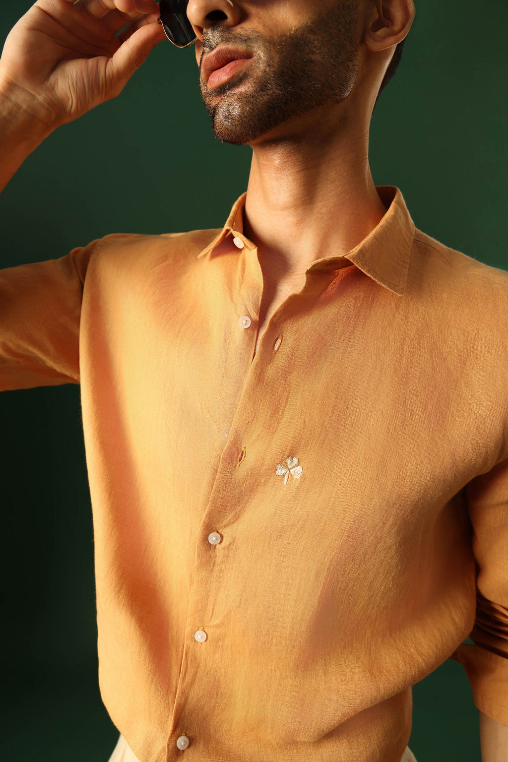 Leaf Irish Linen Shirt - Pumpkin