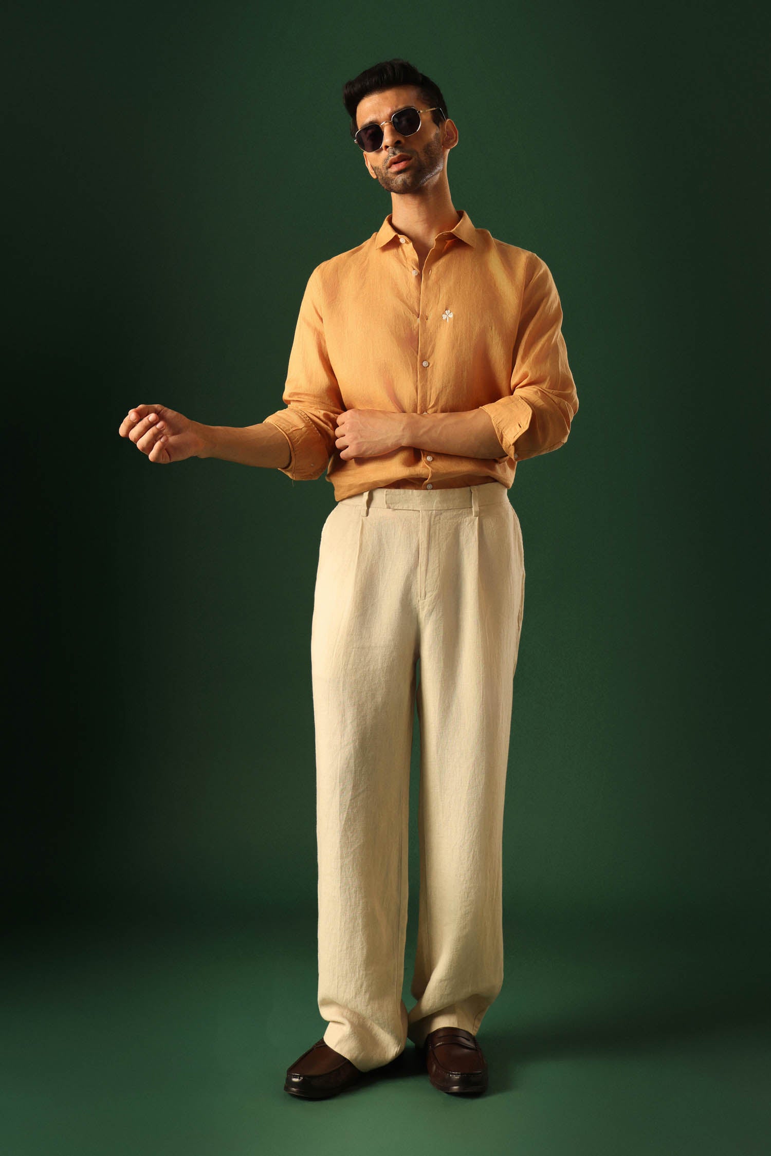 Leaf Irish Linen Shirt - Pumpkin