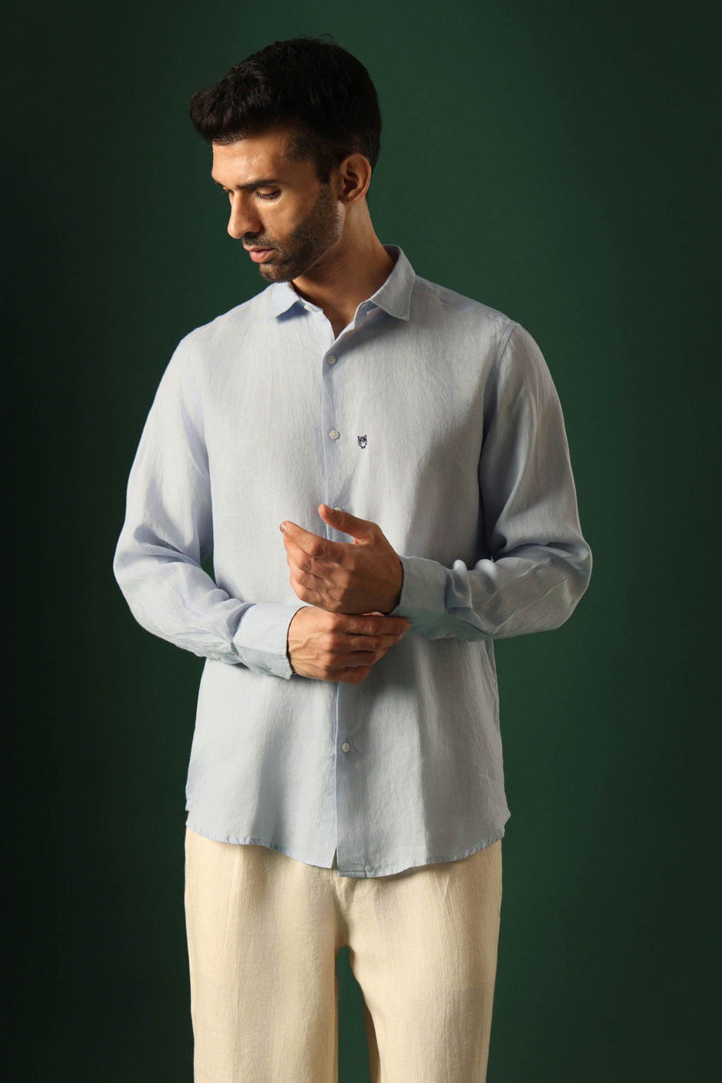 Owl Irish Linen Shirt - Light Blue
