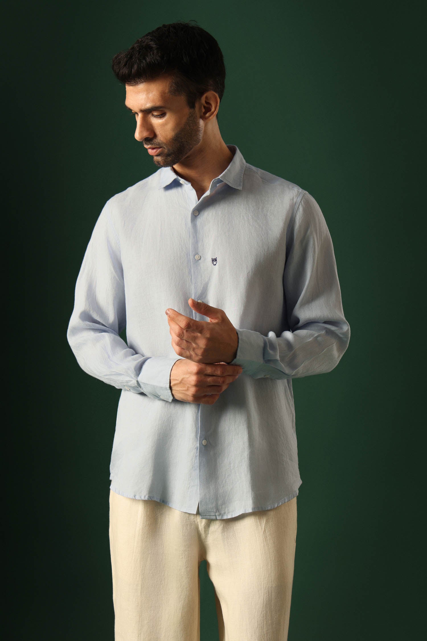 Owl Irish Linen Shirt - Light Blue