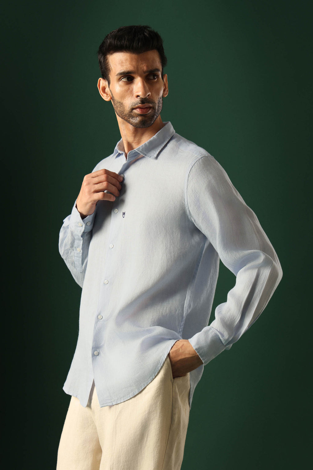 Owl Irish Linen Shirt - Light Blue