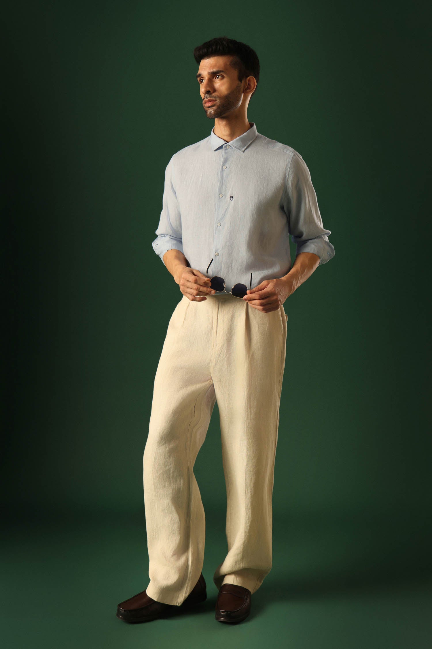 Owl Irish Linen Shirt - Light Blue