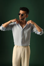 Owl Irish Linen Shirt - Light Blue