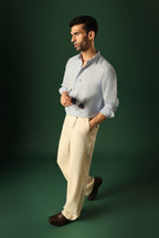 Owl Irish Linen Shirt - Light Blue