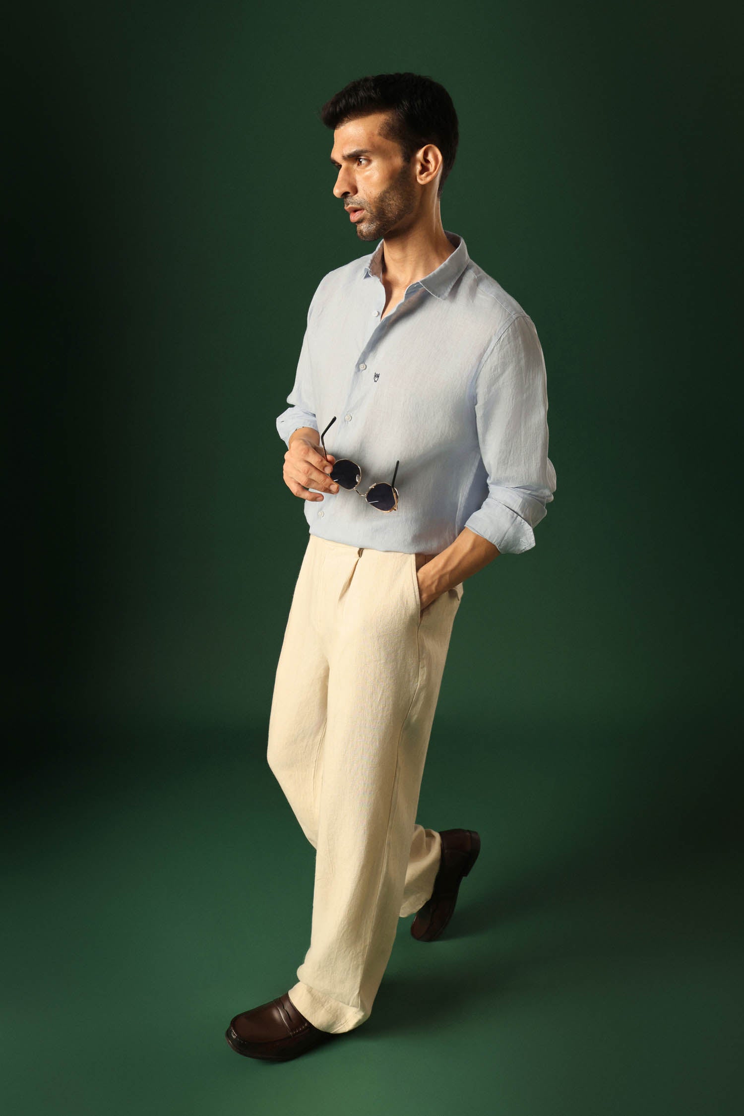 Owl Irish Linen Shirt - Light Blue