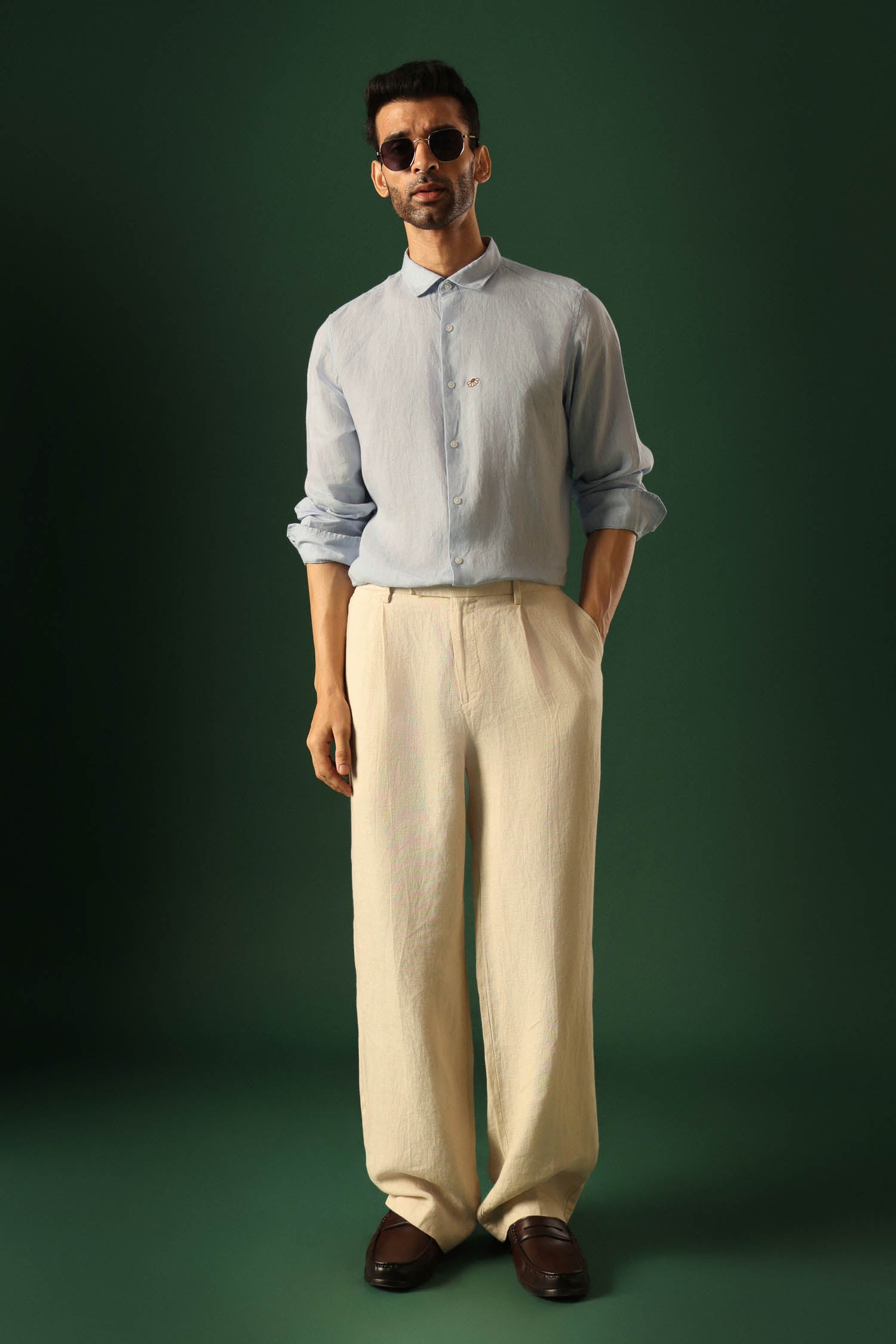 Daisy Irish Linen Shirt - Light Blue