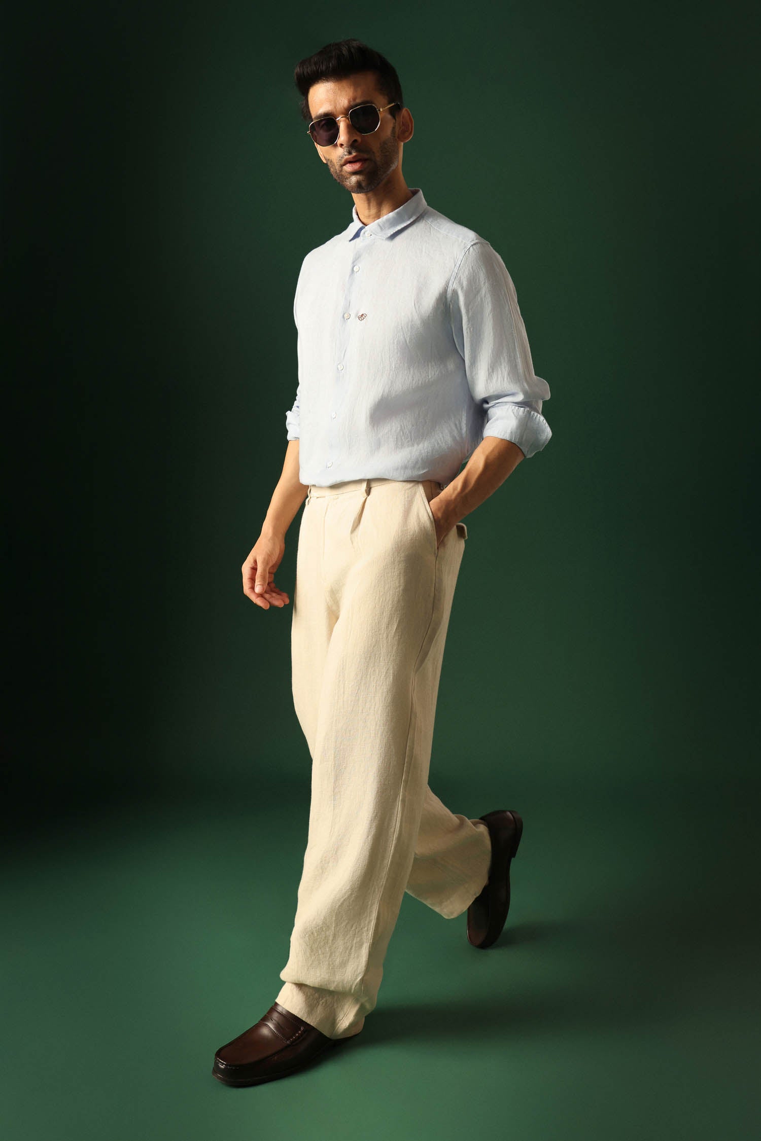Daisy Irish Linen Shirt - Light Blue
