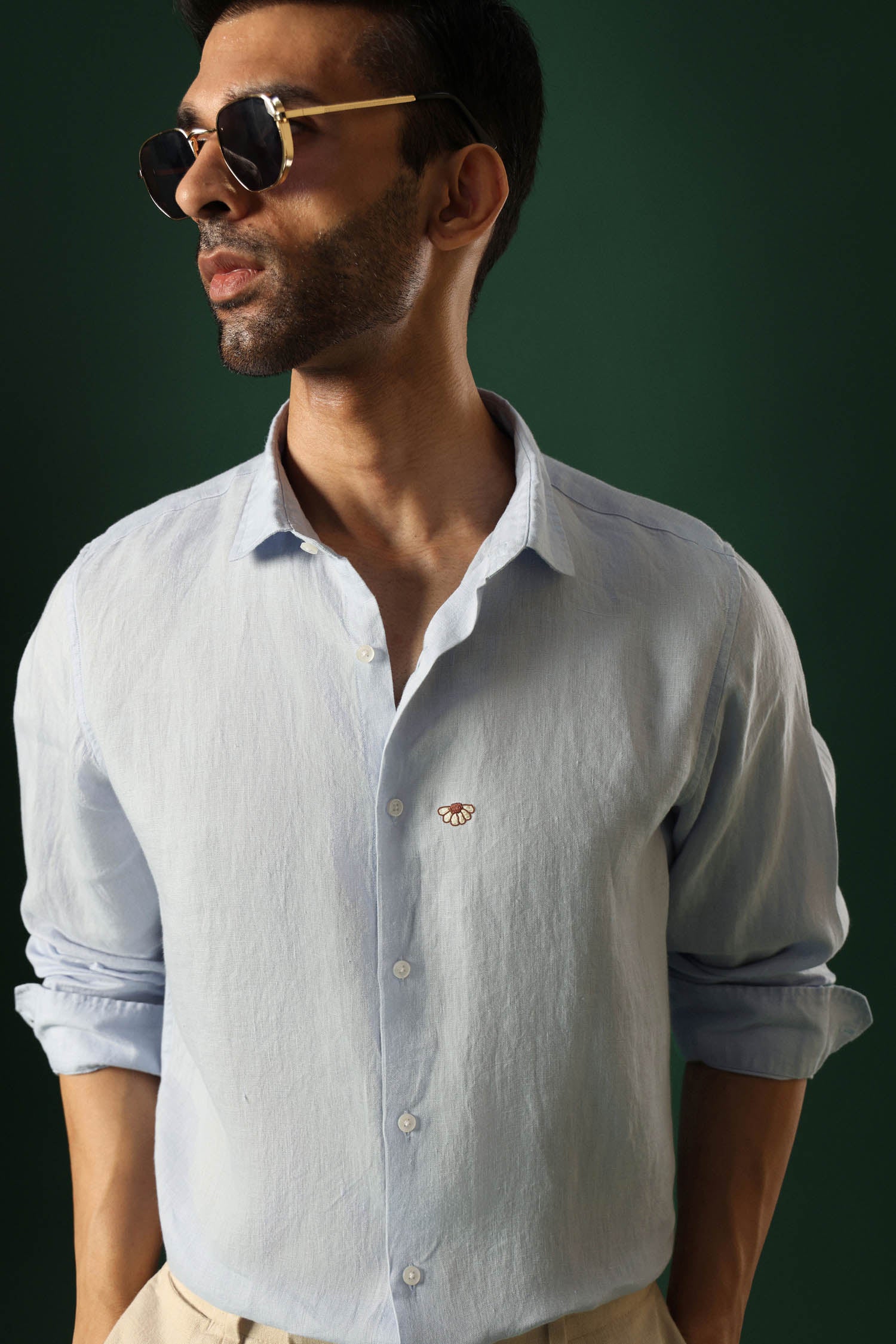 Daisy Irish Linen Shirt - Light Blue