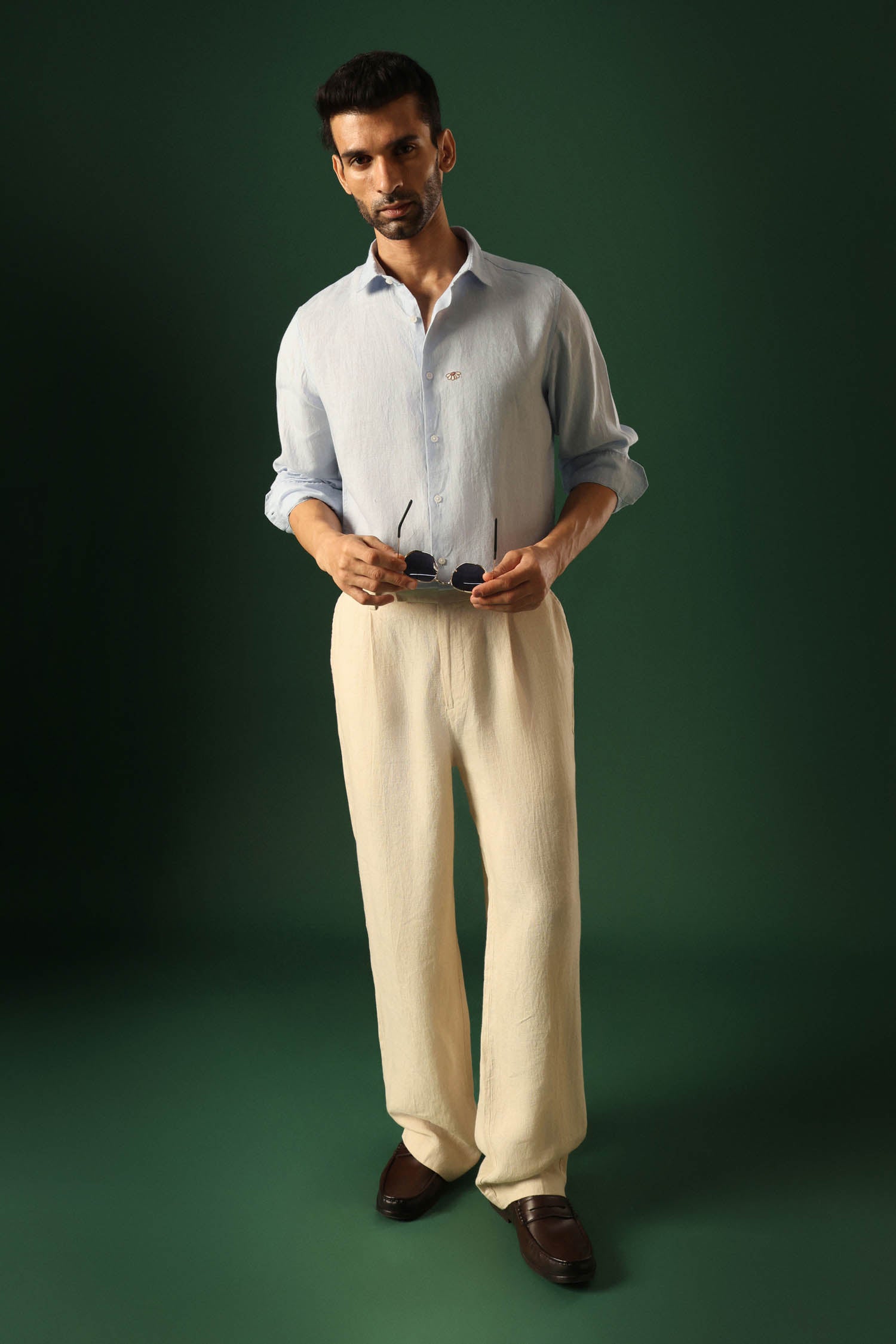 Daisy Irish Linen Shirt - Light Blue