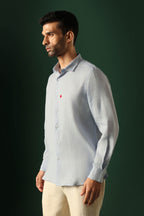 Leaf Hand Embroidered Irish Linen Shirt - Light Blue