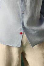 Leaf Hand Embroidered Irish Linen Shirt - Light Blue