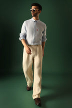 Leaf Hand Embroidered Irish Linen Shirt - Light Blue