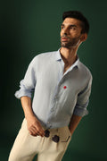 Leaf Hand Embroidered Irish Linen Shirt - Light Blue