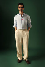 Leaf Hand Embroidered Irish Linen Shirt - Light Blue