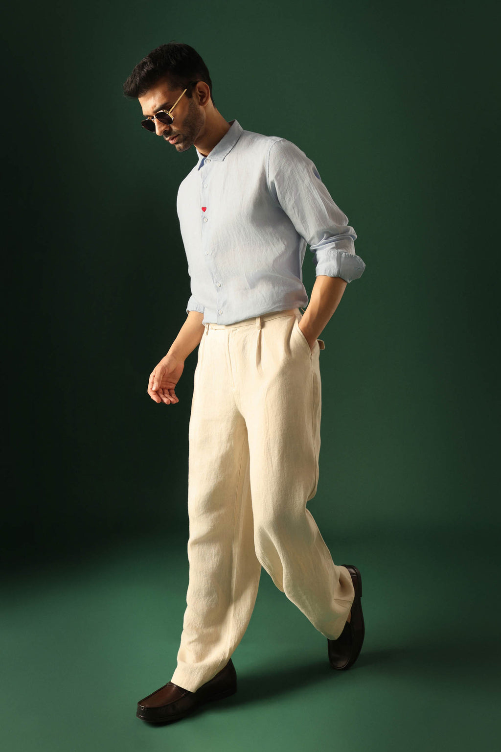 Heart Irish Linen Shirt - Light Blue