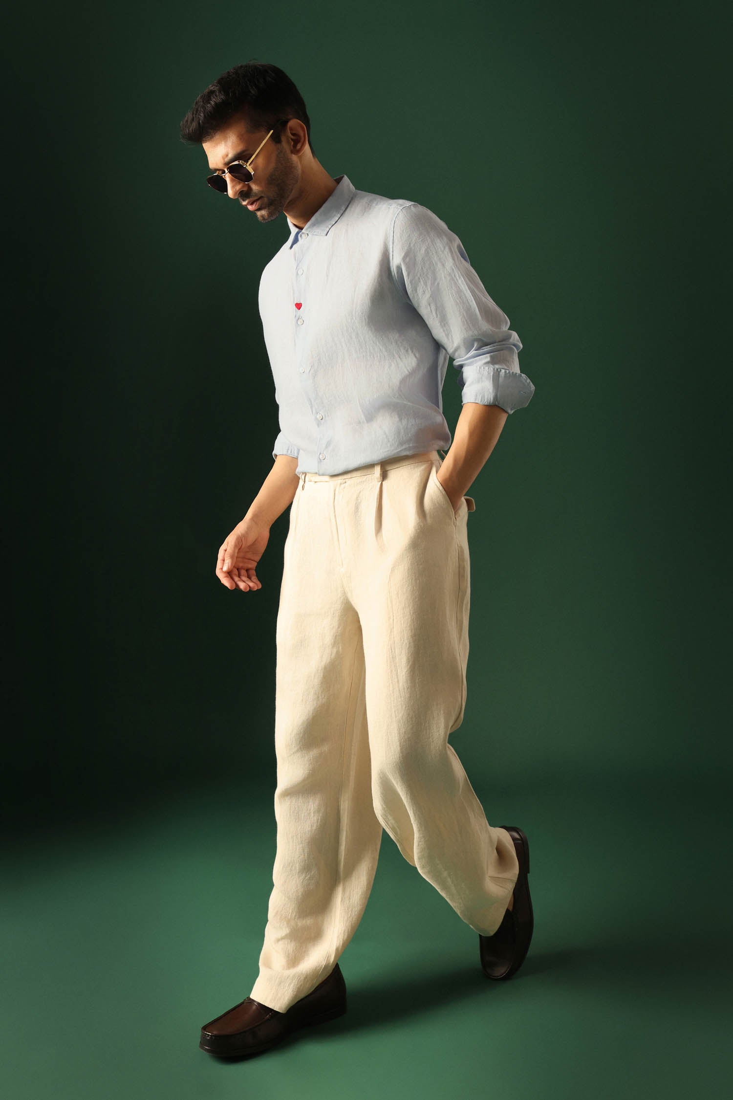 Heart Irish Linen Shirt - Light Blue