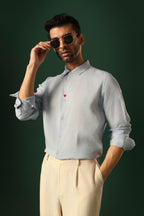 Heart Irish Linen Shirt - Light Blue