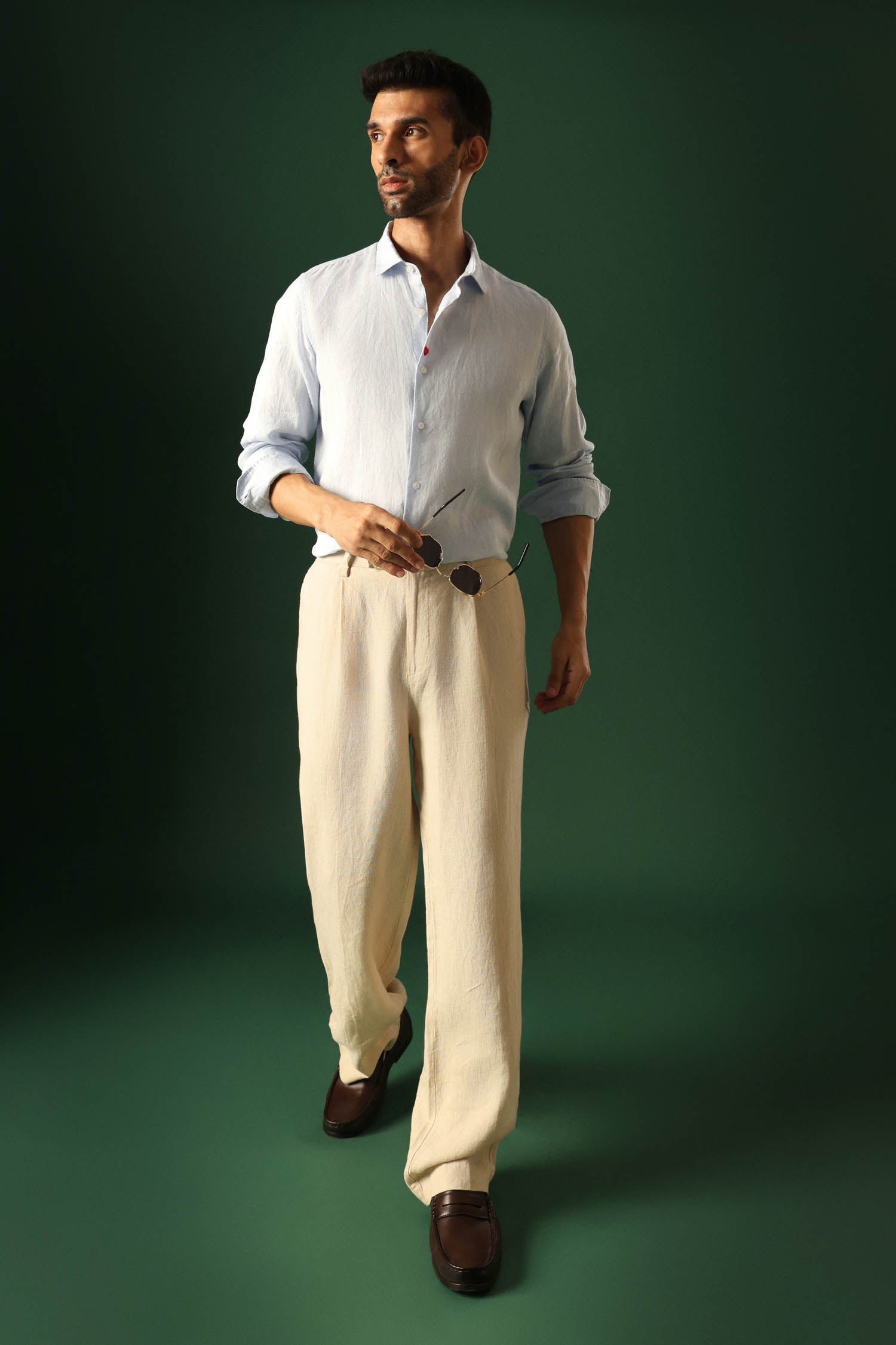 Heart Irish Linen Shirt - Light Blue