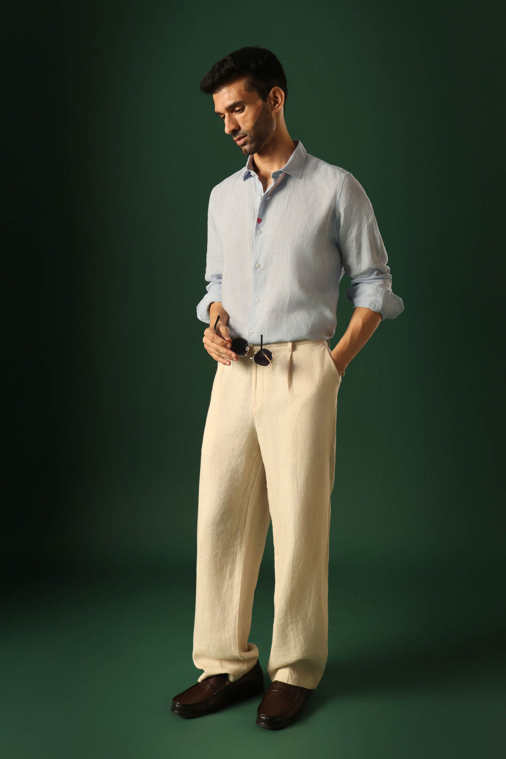 Heart Irish Linen Shirt - Light Blue