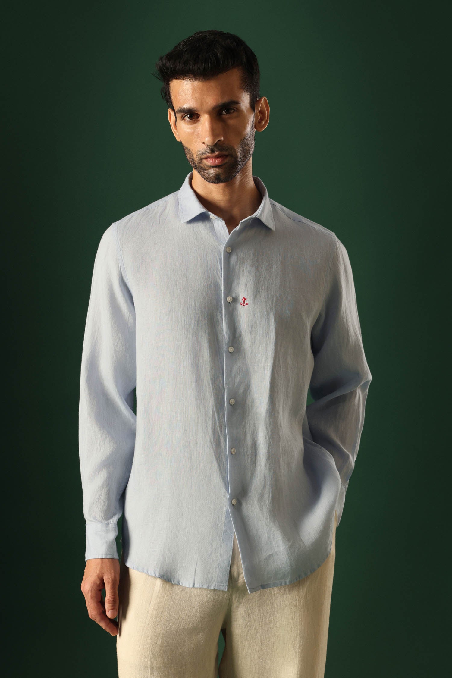 Anchor Irish Linen Shirt - Light Blue