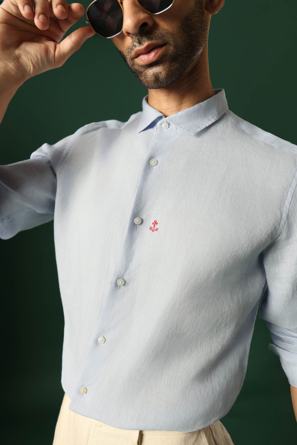 Anchor Irish Linen Shirt - Light Blue