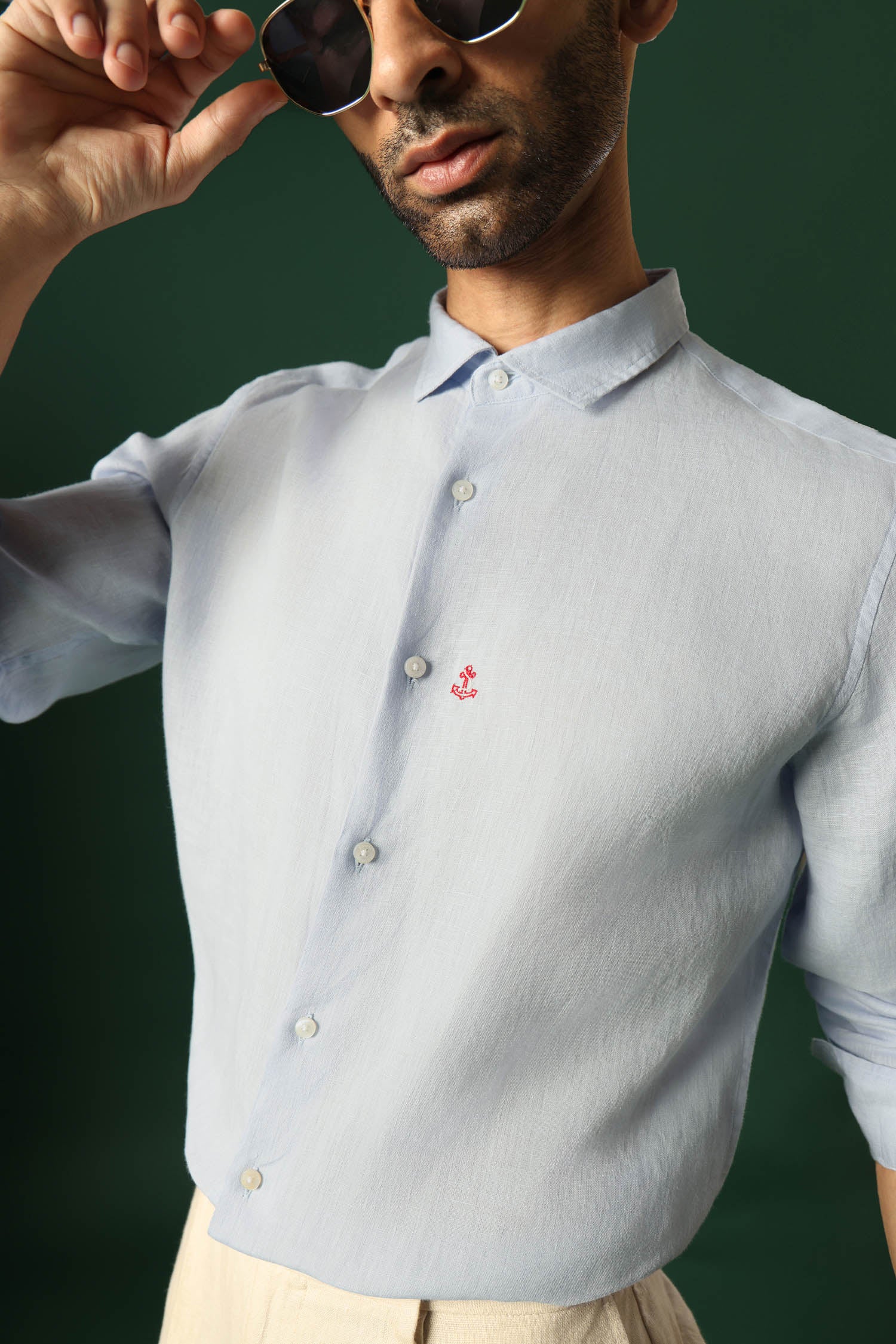 Anchor Irish Linen Shirt - Light Blue
