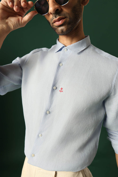 Anchor Irish Linen Shirt - Light Blue