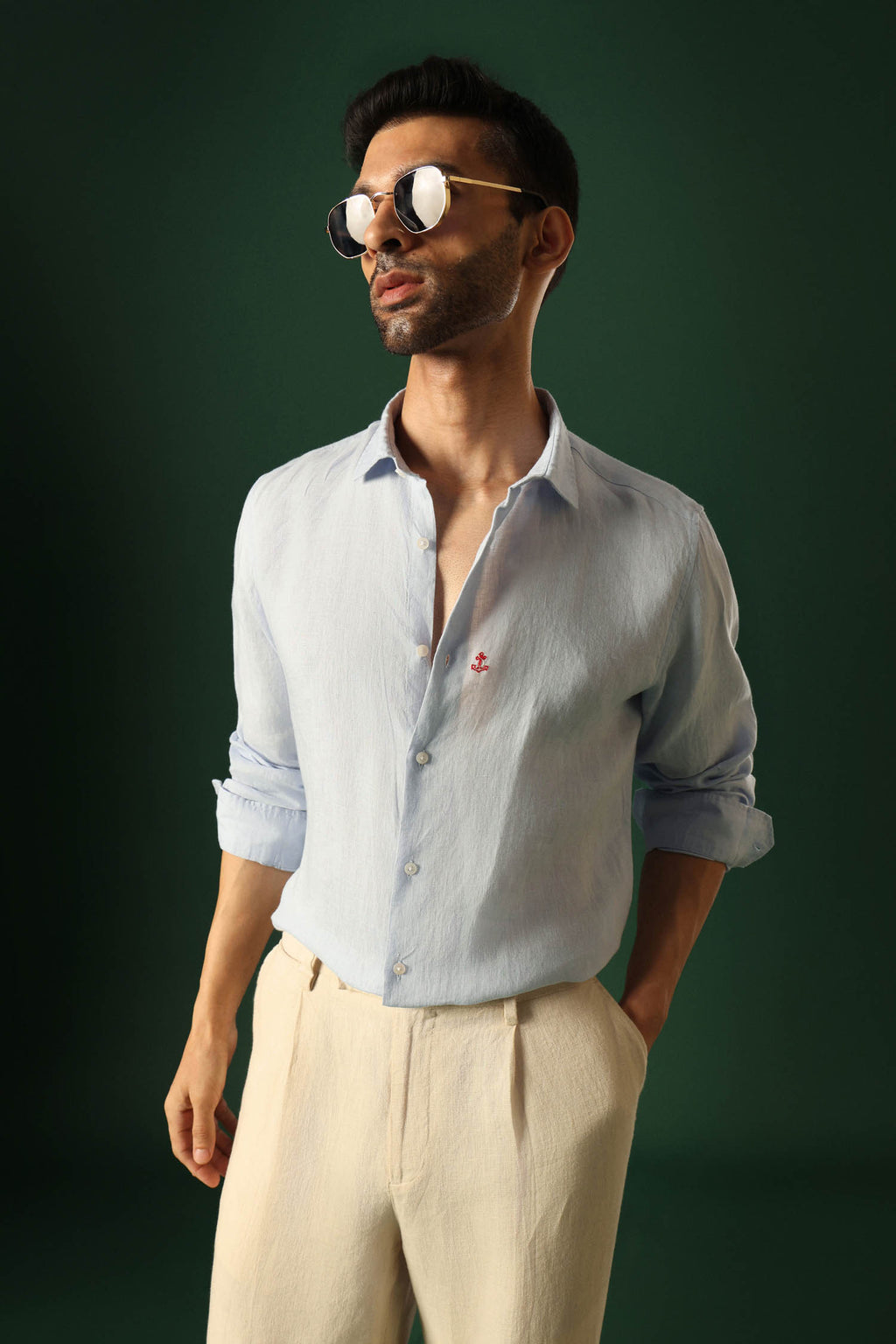 Anchor Irish Linen Shirt - Light Blue