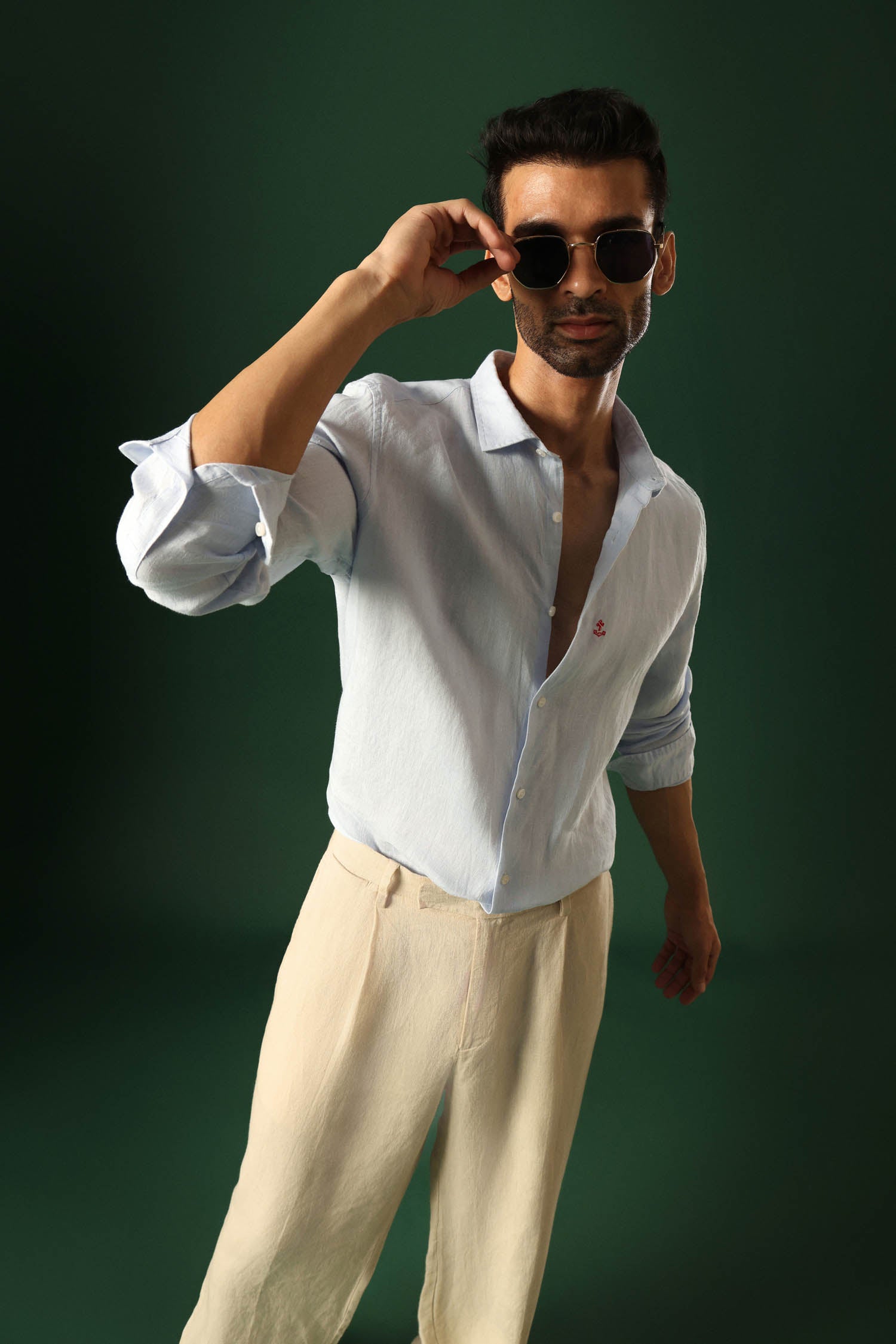 Anchor Irish Linen Shirt - Light Blue