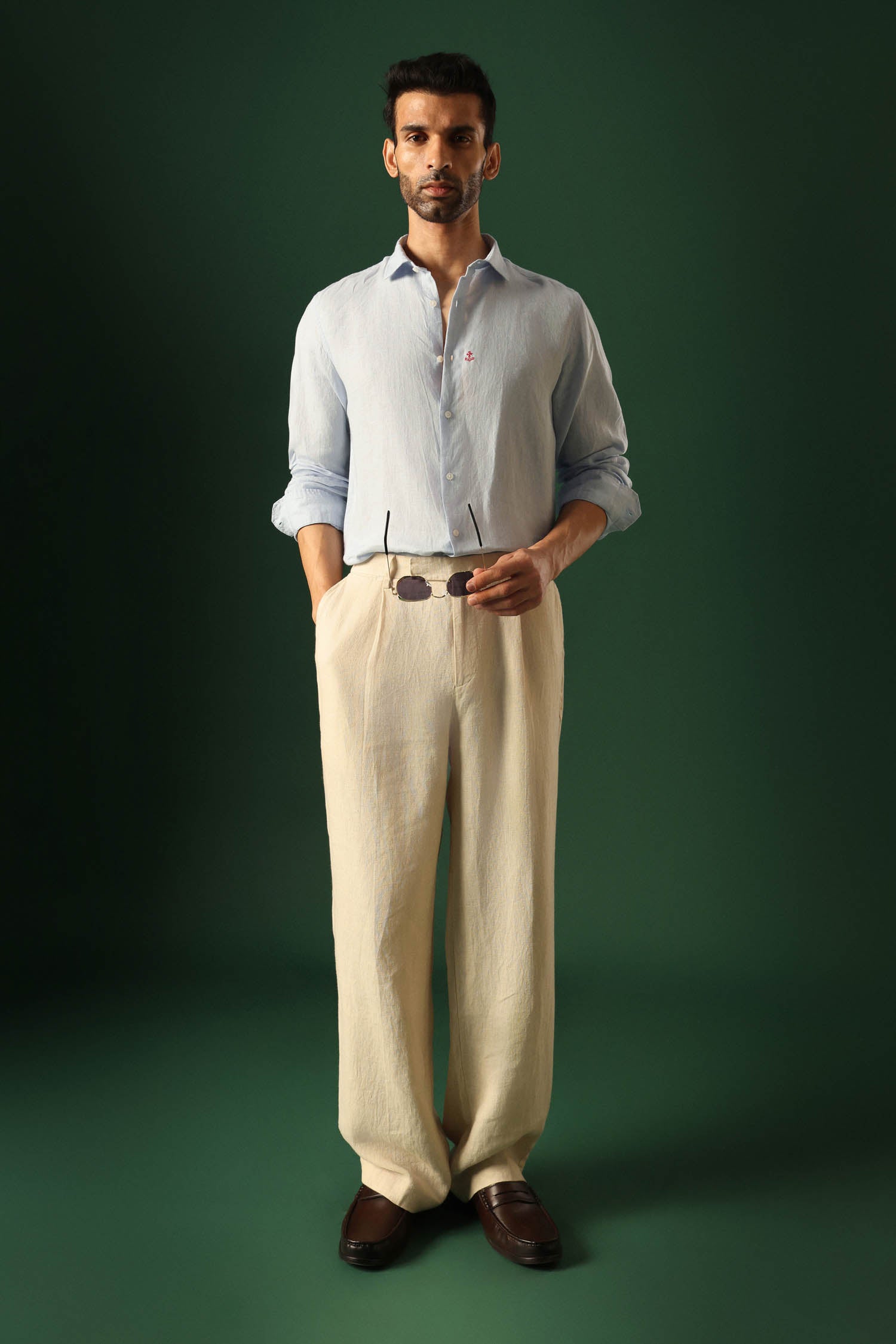Anchor Irish Linen Shirt - Light Blue