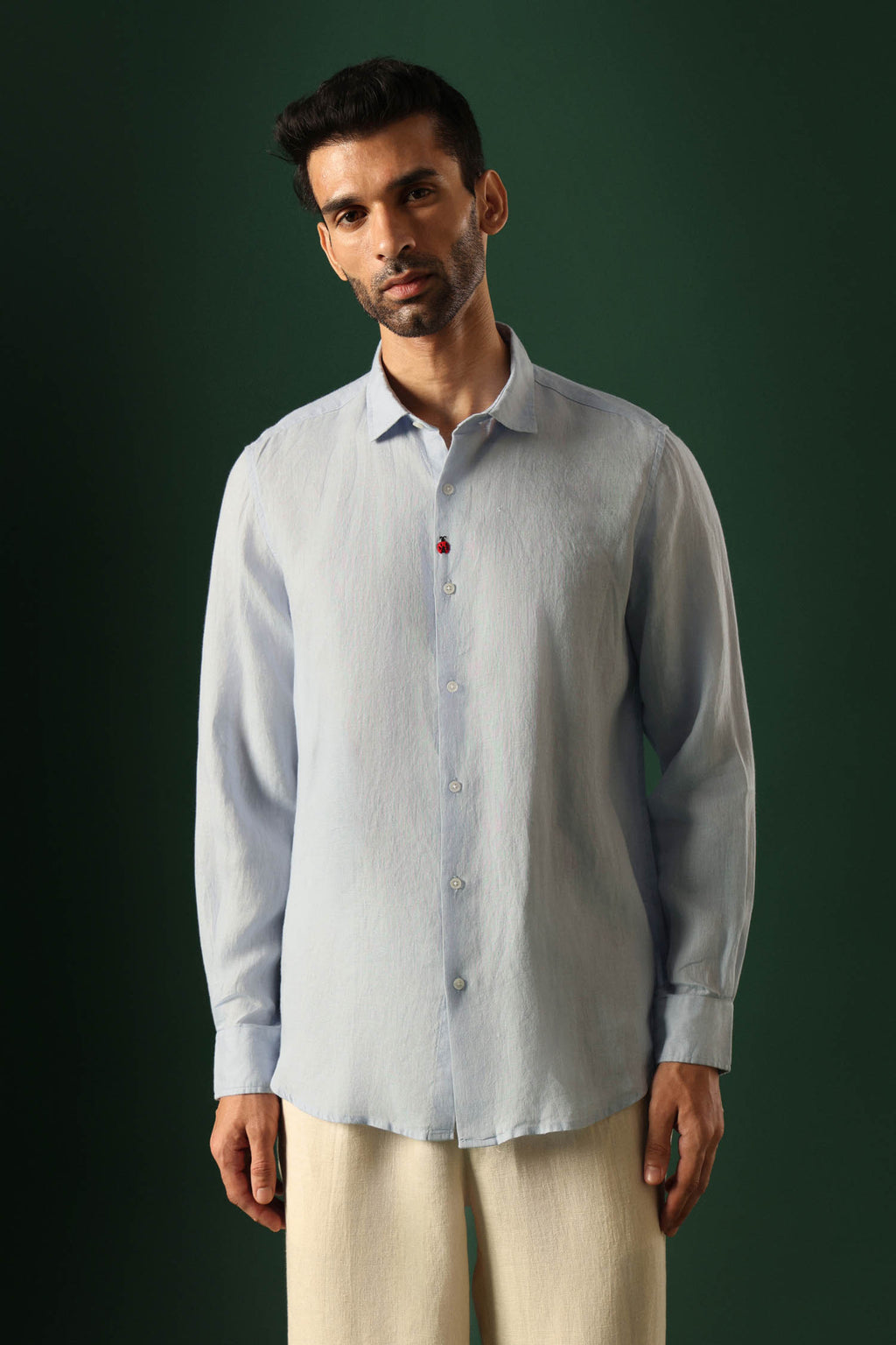 Lady Bug Irish Linen Shirt - Light Blue