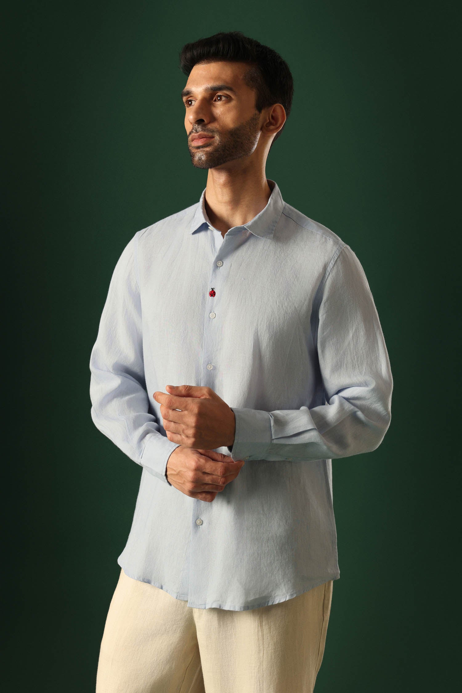 Lady Bug Irish Linen Shirt - Light Blue