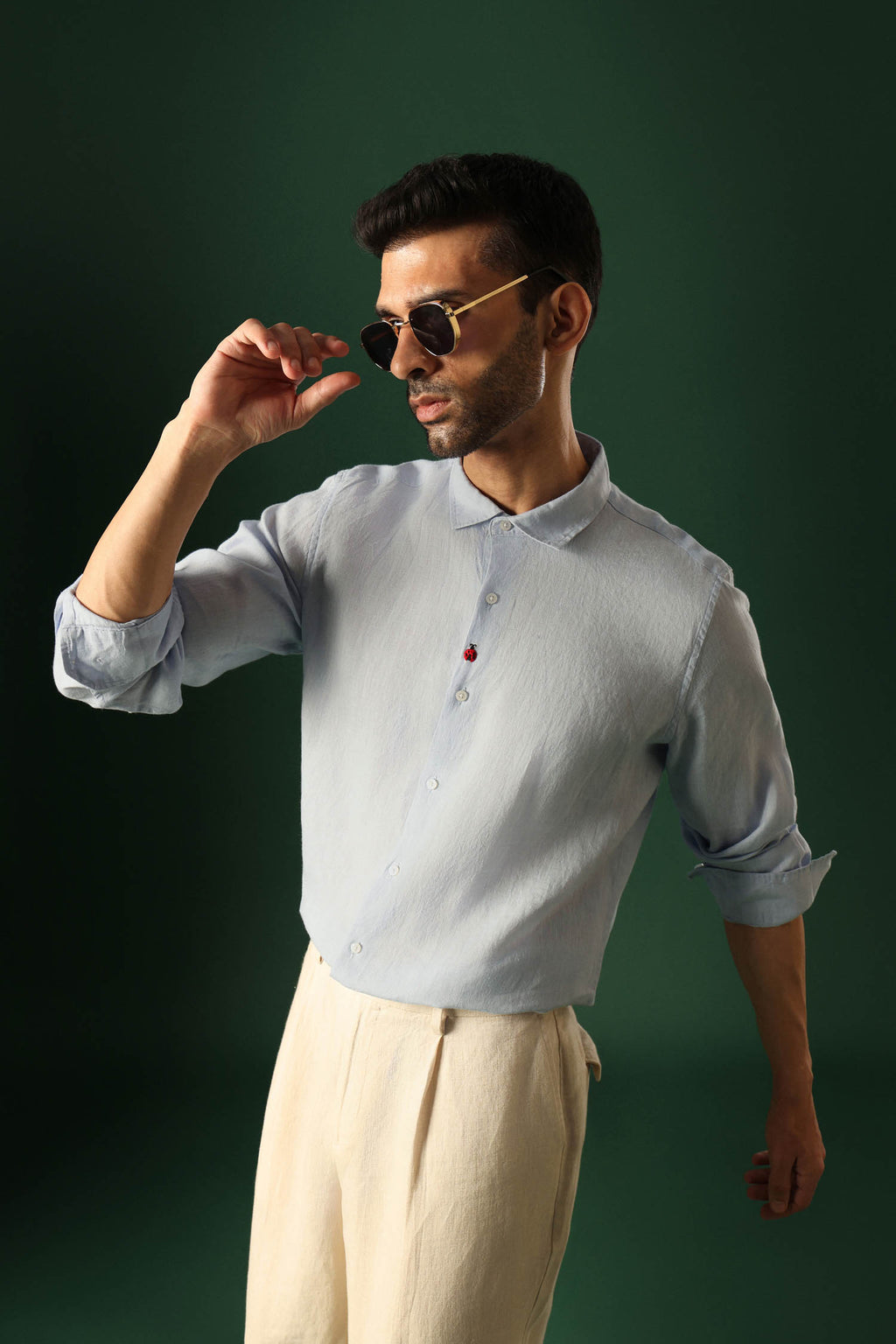 Lady Bug Irish Linen Shirt - Light Blue