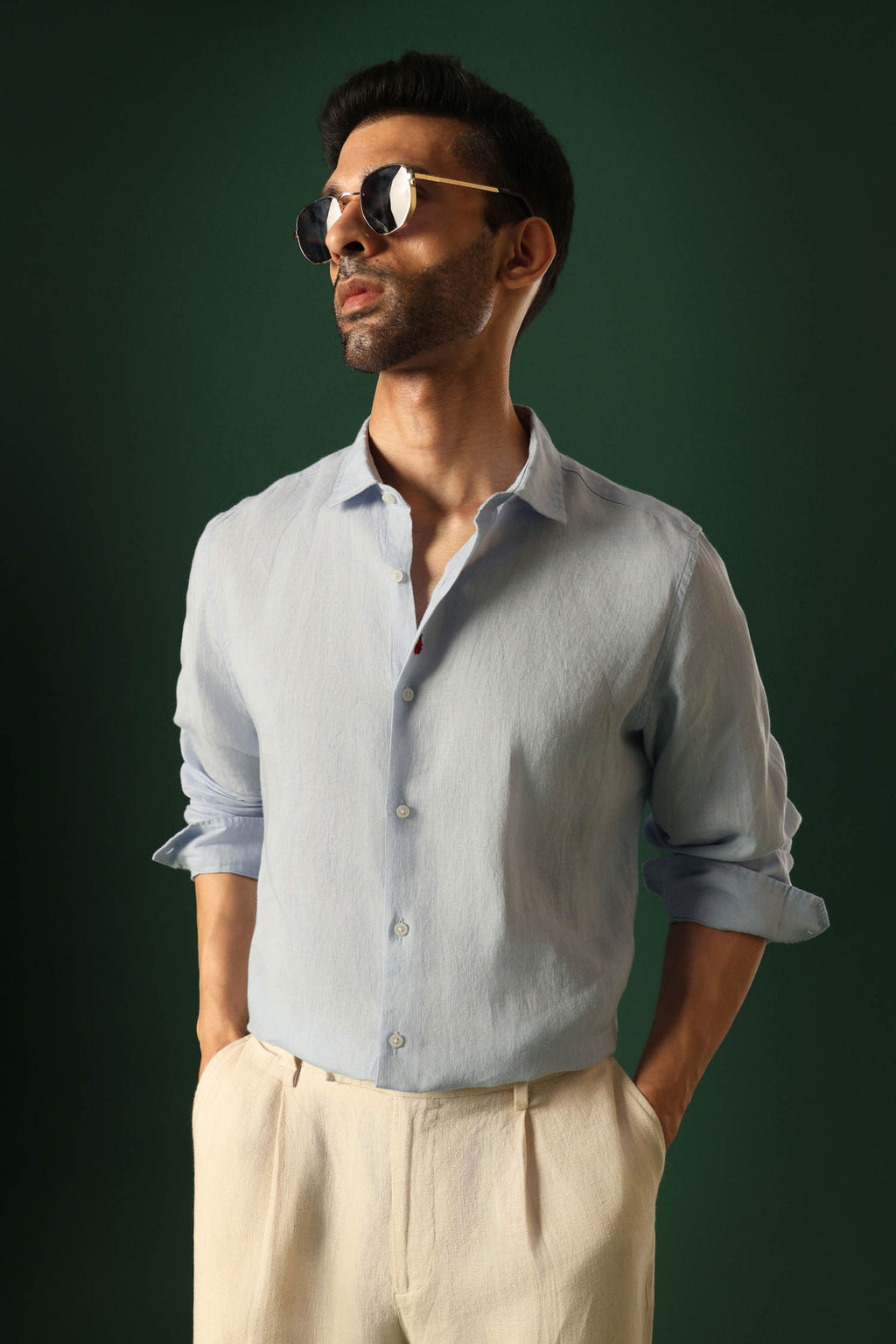 Lady Bug Irish Linen Shirt - Light Blue
