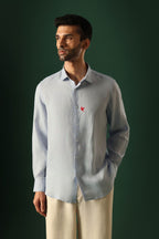 Bird Hand Embroidered Irish Linen Shirt - Light Blue