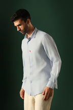 Bird Hand Embroidered Irish Linen Shirt - Light Blue