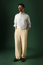 Bird Hand Embroidered Irish Linen Shirt - Light Blue