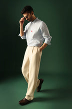 Bird Hand Embroidered Irish Linen Shirt - Light Blue