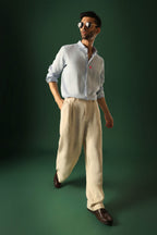 Bird Hand Embroidered Irish Linen Shirt - Light Blue