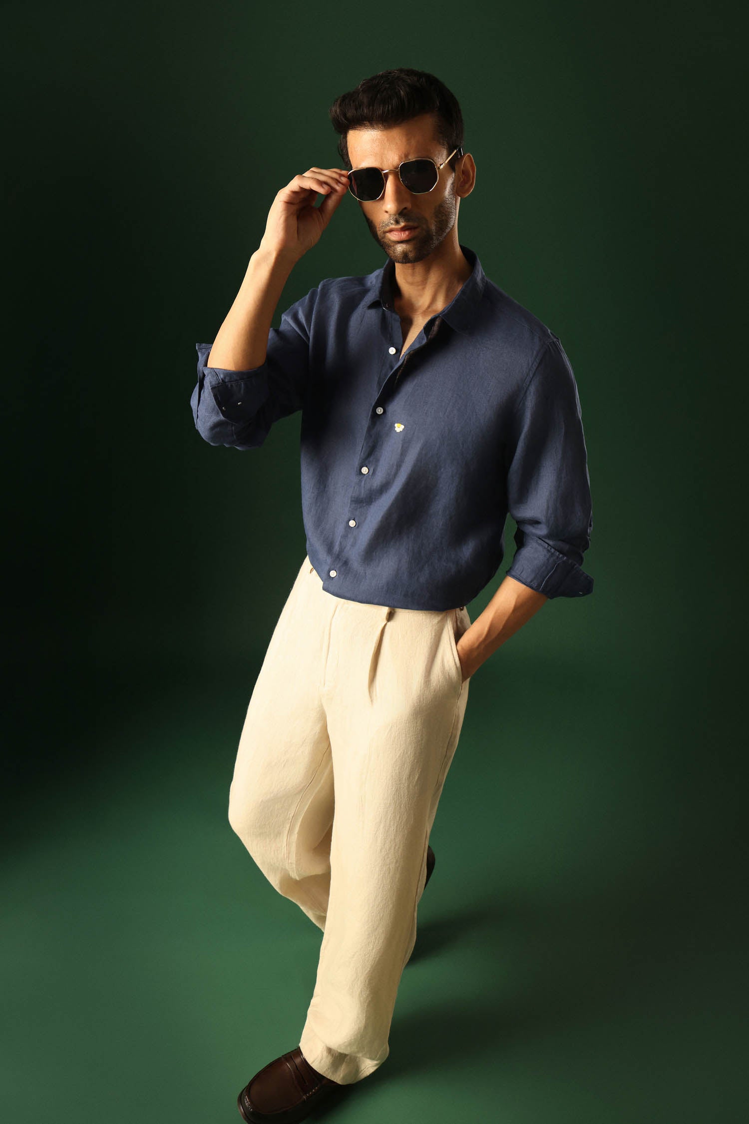 Daisy Irish Linen Shirt - Navy